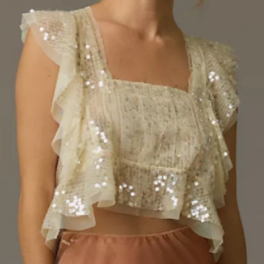 Anthropologie Cream Sequin Blouse